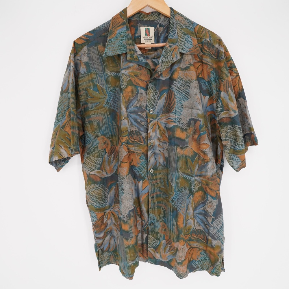 Tori Richard Hawaiian Button Up Shirt Mens Xl Multicolor Floral Casual Vtg USA